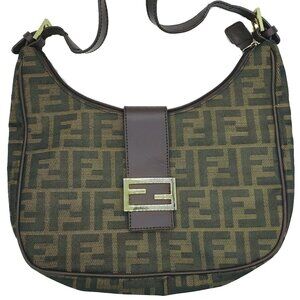 Vintage Authentic Fendi Zucca Mama Half Moon Baquette‎ Purse FF Logo Hobo Bag